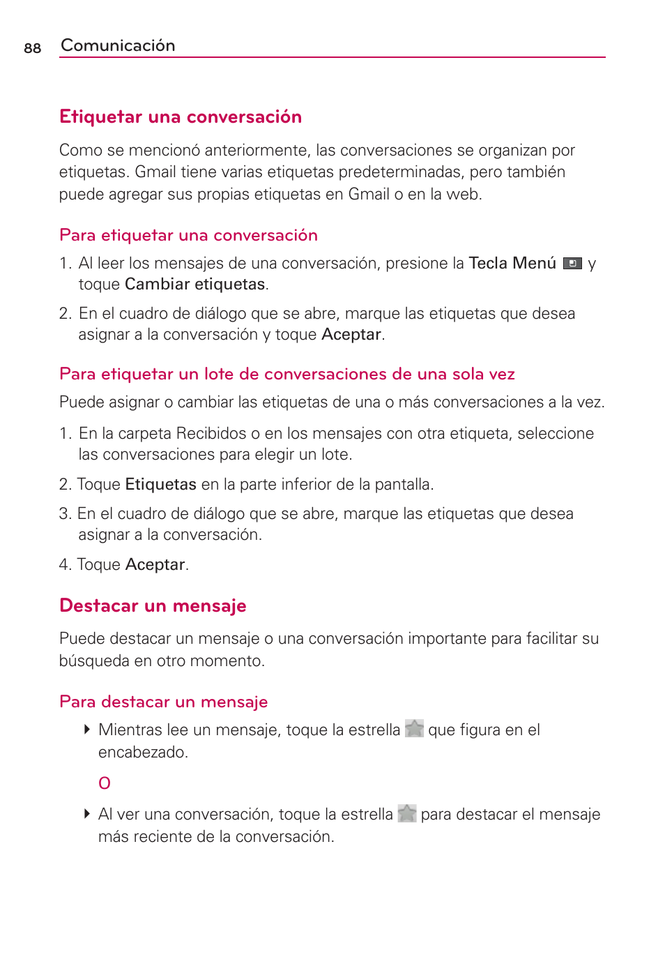 Etiquetar una conversación, Destacar un mensaje | LG AS680 User Manual | Page 269 / 372