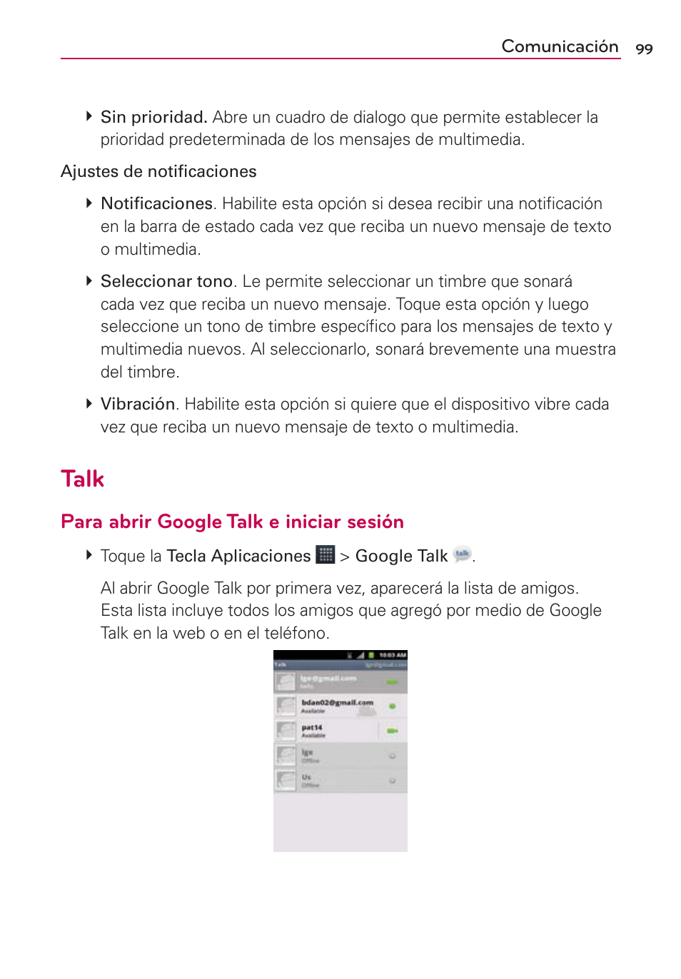 Talk, Para abrir google talk e iniciar sesión | LG AS680 User Manual | Page 280 / 372