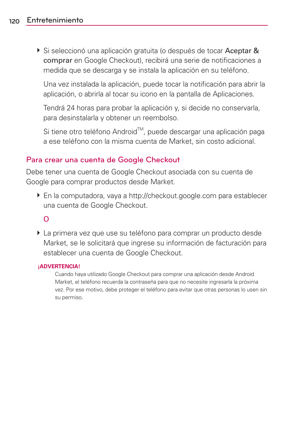 Entretenimiento, Para crear una cuenta de google checkout | LG AS680 User Manual | Page 301 / 372