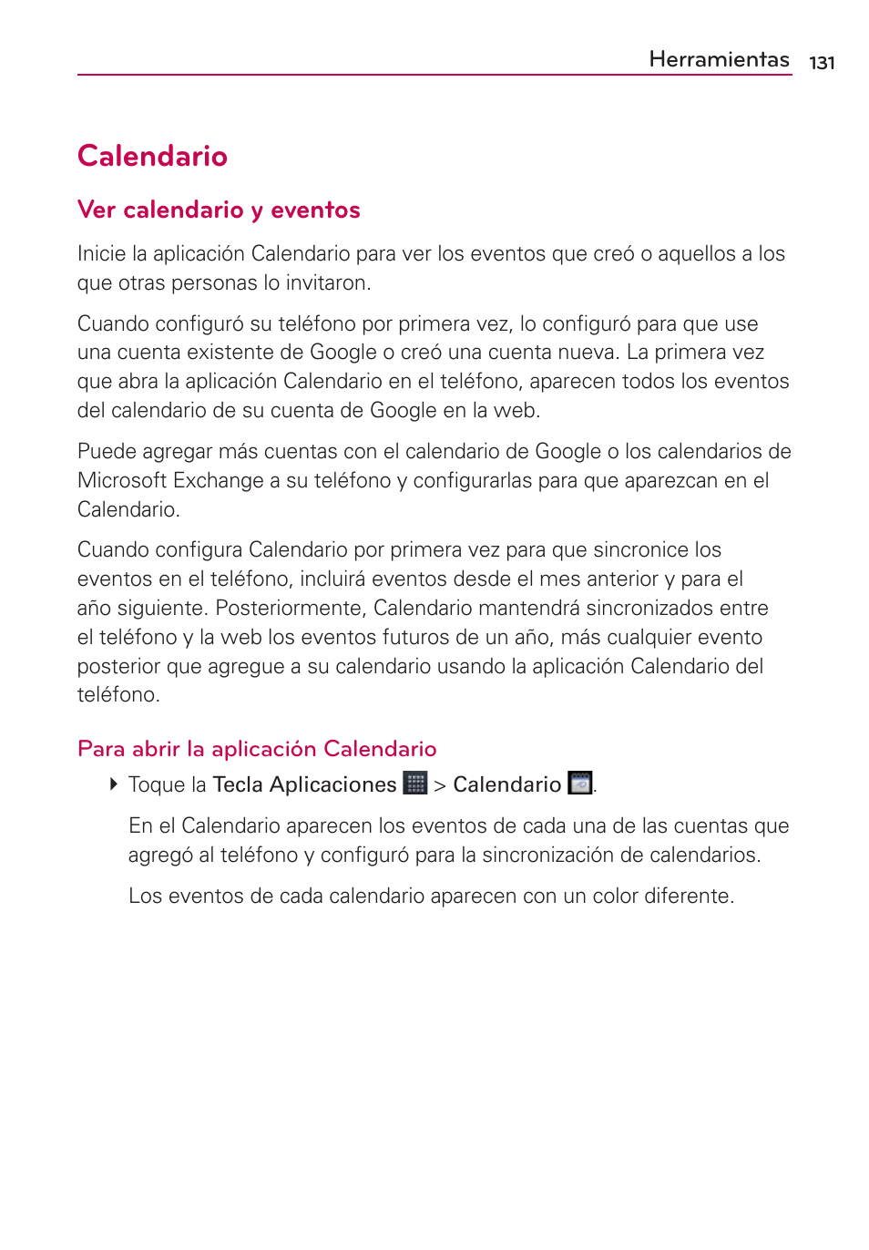 Herramientas, Calendario, Ver calendario y eventos | LG AS680 User Manual | Page 312 / 372