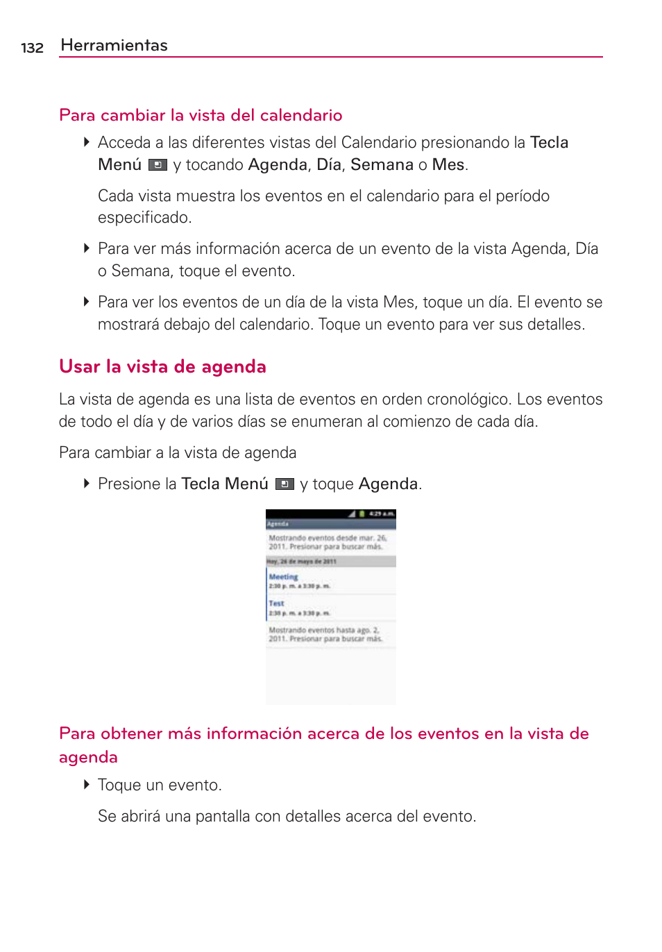 Usar la vista de agenda | LG AS680 User Manual | Page 313 / 372