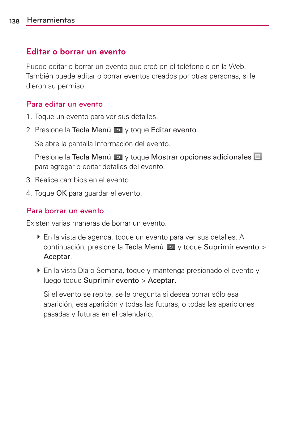 Editar o borrar un evento | LG AS680 User Manual | Page 319 / 372