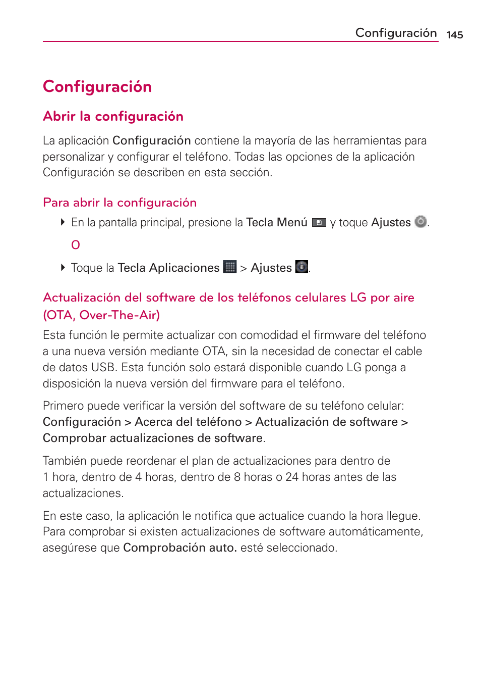 Configuración, Conﬁguración, Abrir la conﬁguración | LG AS680 User Manual | Page 326 / 372