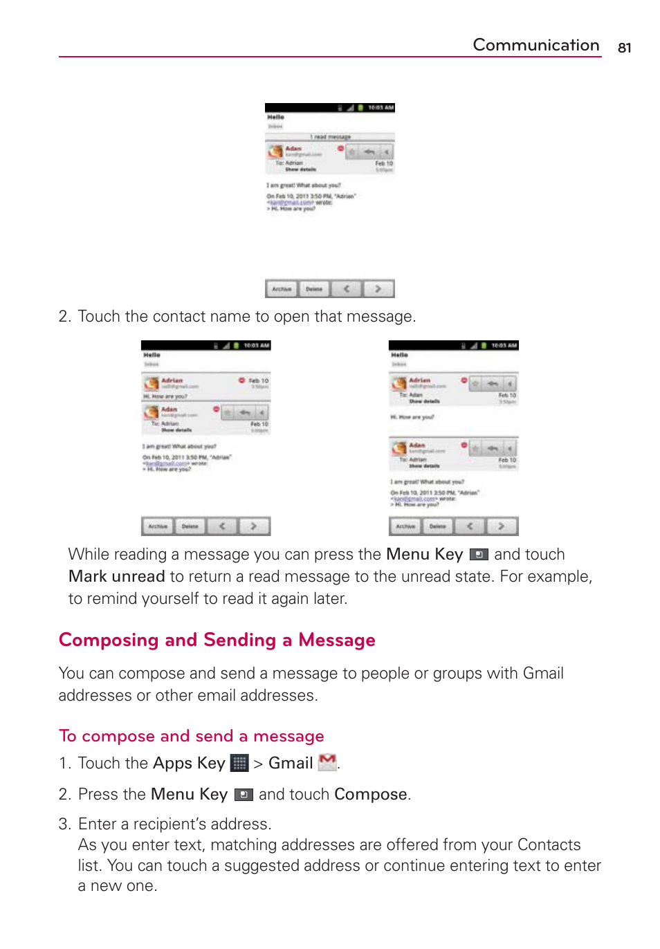 Composing and sending a message | LG AS680 User Manual | Page 83 / 372