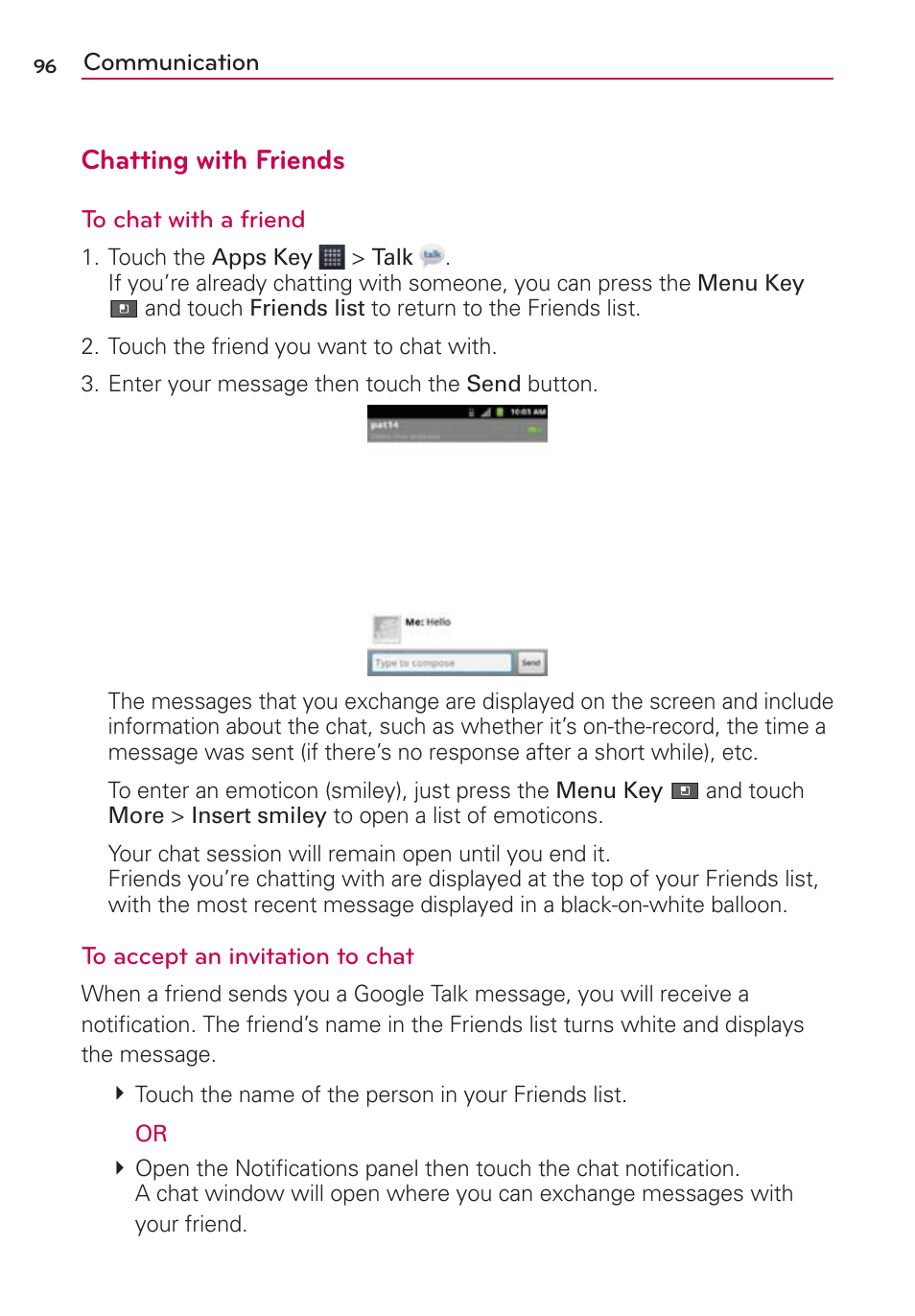 Chatting with friends | LG AS680 User Manual | Page 98 / 372