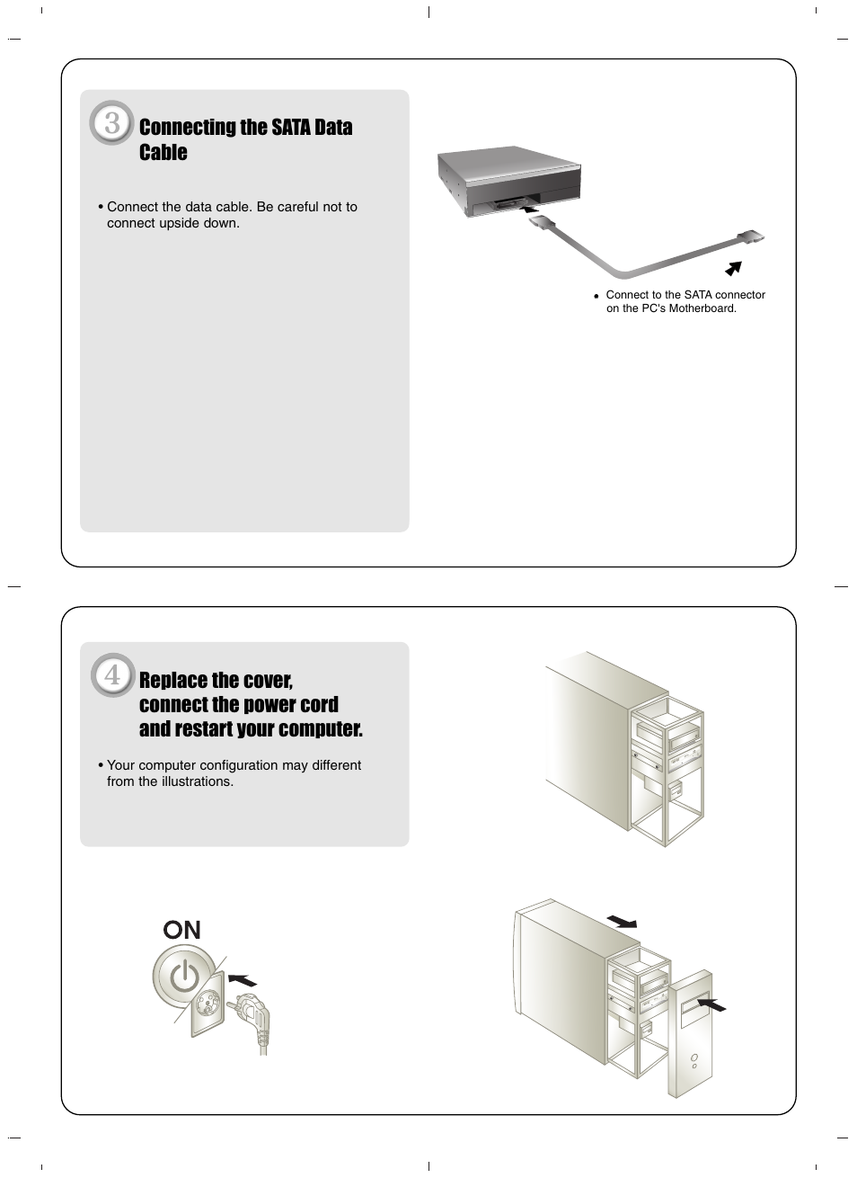 Connecting the sata data cable | LG GSA-H62L User Manual | Page 2 / 4