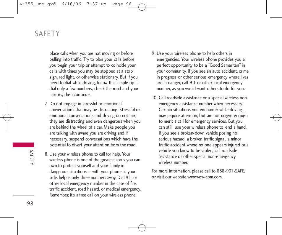 Safety | LG LGAX355 User Manual | Page 100 / 110
