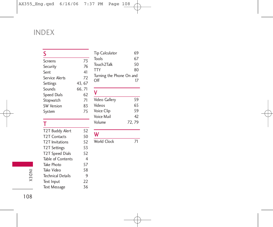Index | LG LGAX355 User Manual | Page 110 / 110