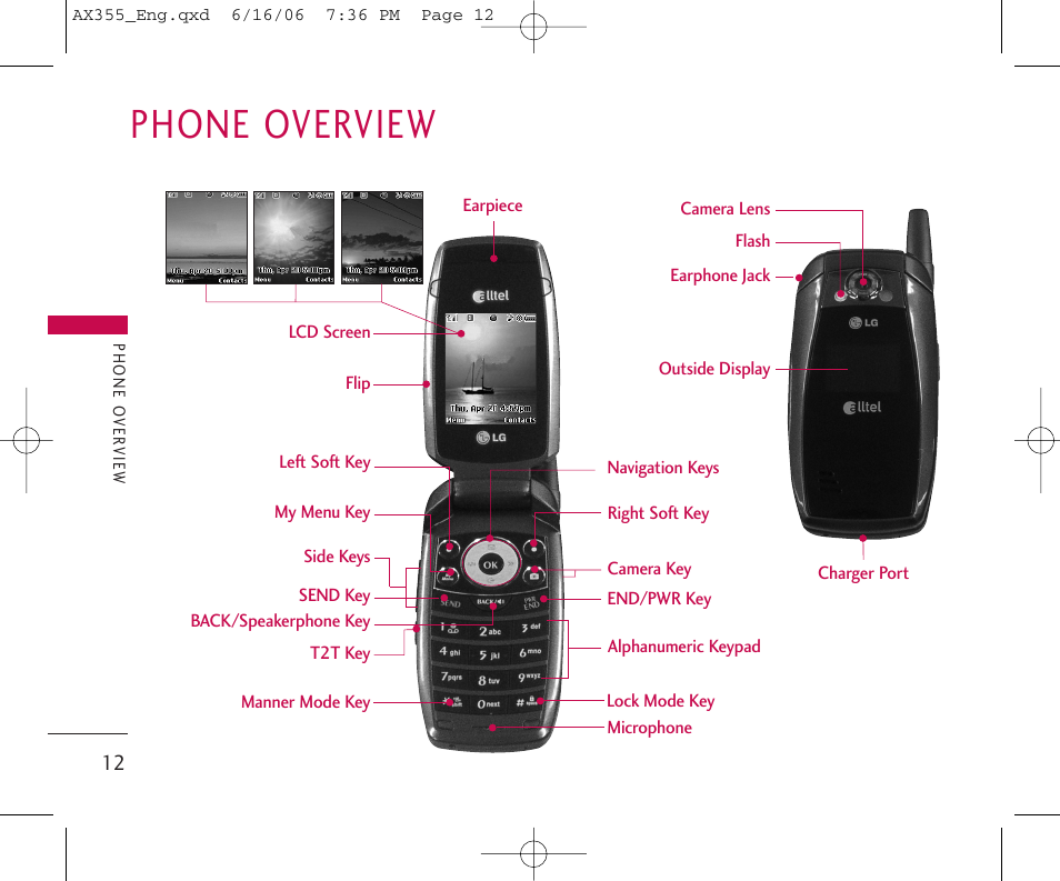 Phone overview | LG LGAX355 User Manual | Page 14 / 110
