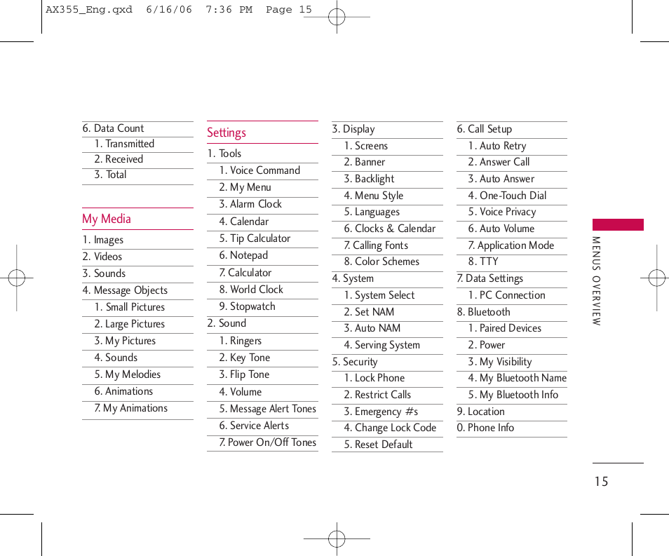 LG LGAX355 User Manual | Page 17 / 110