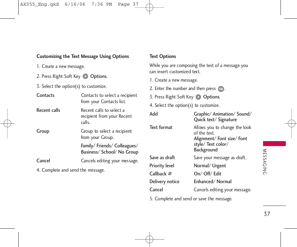 LG LGAX355 User Manual | Page 39 / 110