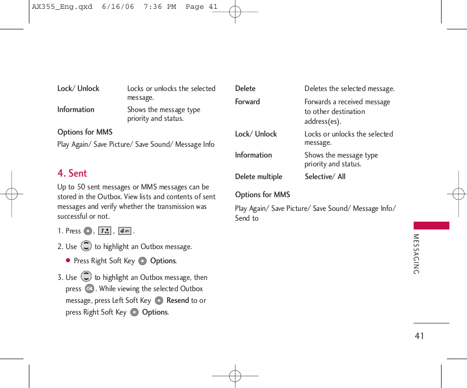 Sent | LG LGAX355 User Manual | Page 43 / 110
