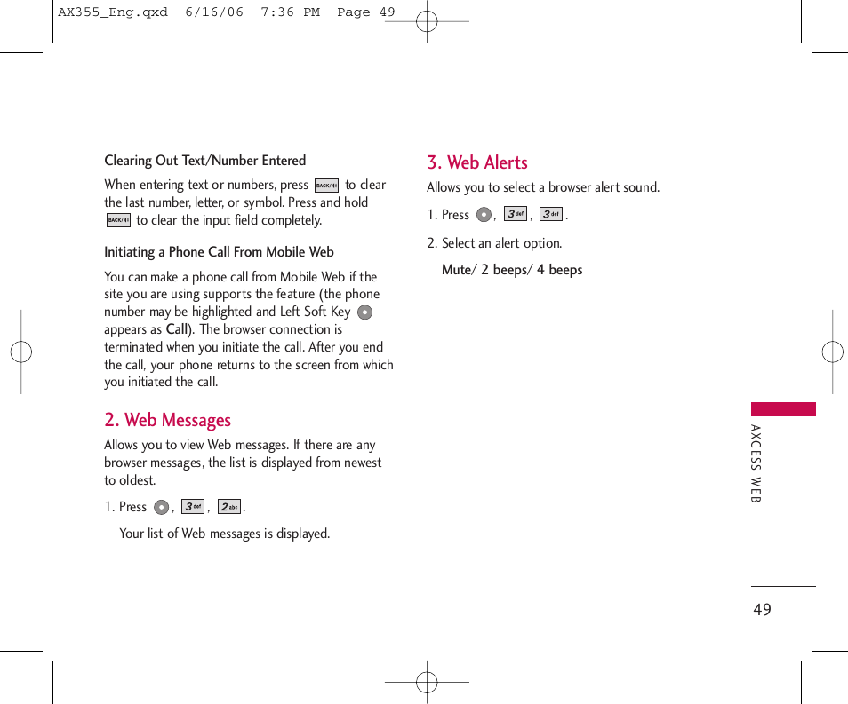 Web messages, Web alerts | LG LGAX355 User Manual | Page 51 / 110