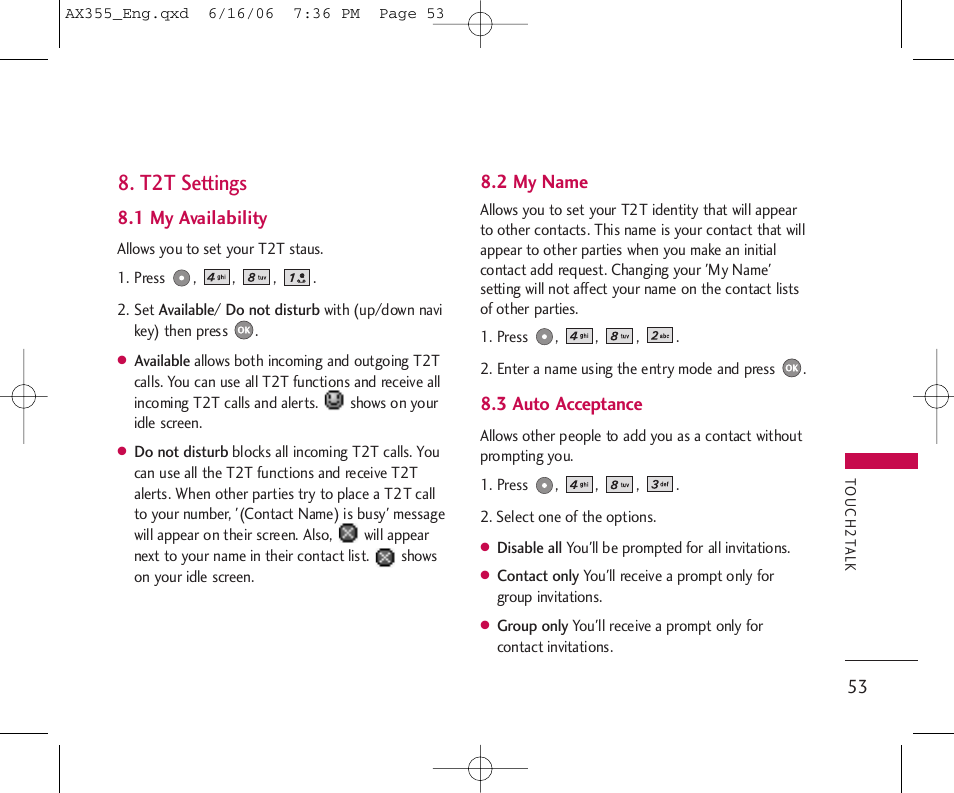 T2t settings | LG LGAX355 User Manual | Page 55 / 110