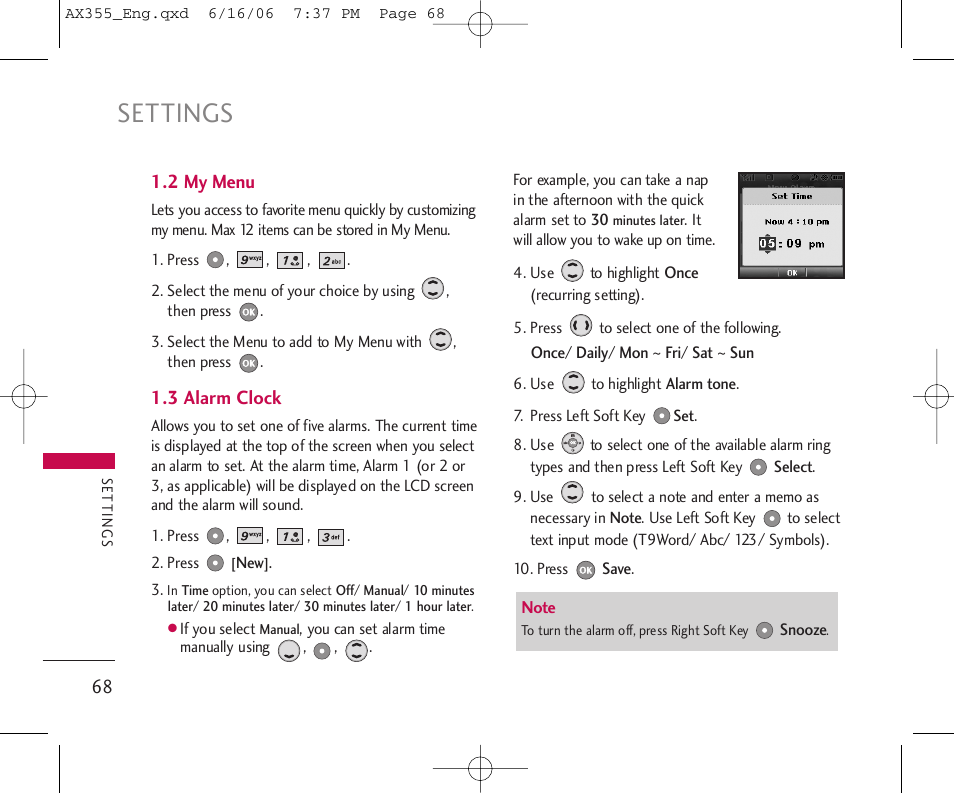 Settings | LG LGAX355 User Manual | Page 70 / 110
