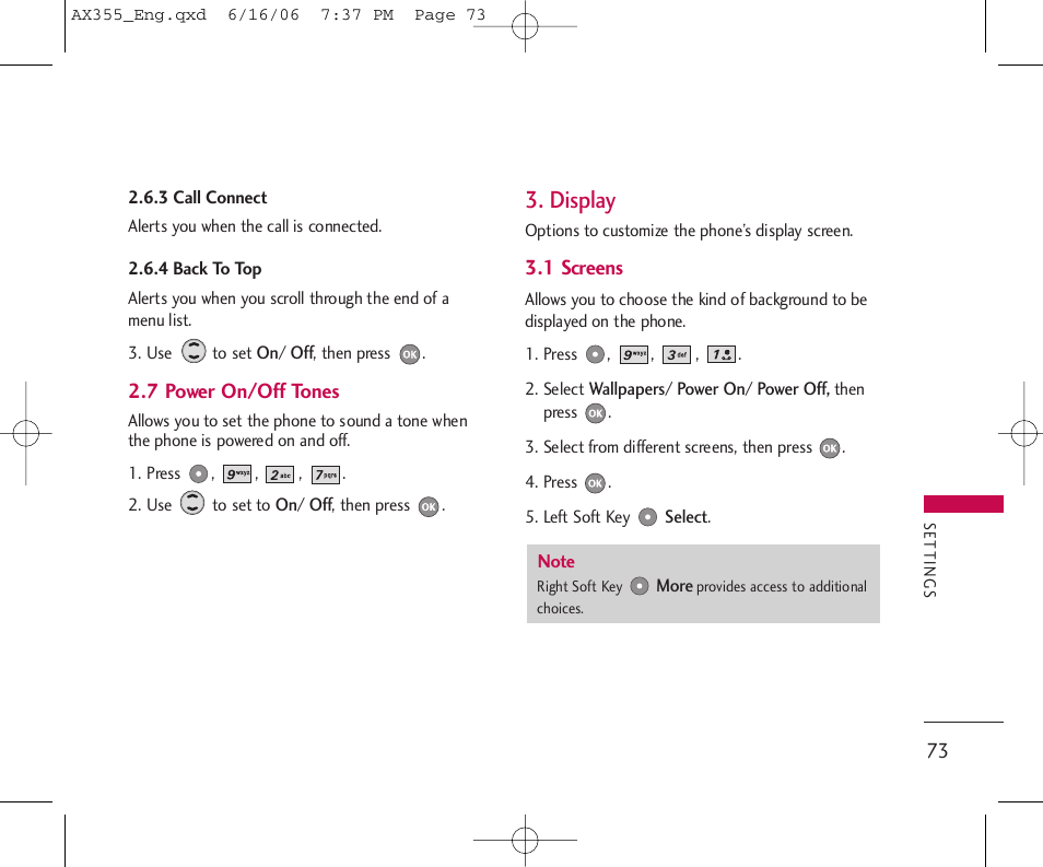 Display | LG LGAX355 User Manual | Page 75 / 110