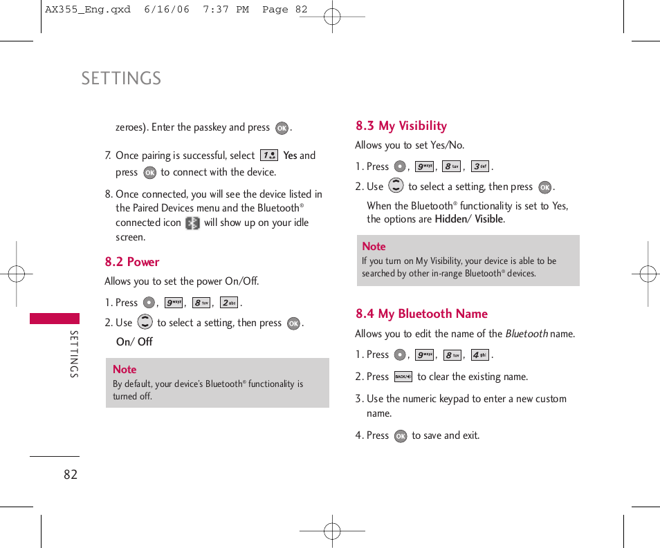 Settings | LG LGAX355 User Manual | Page 84 / 110