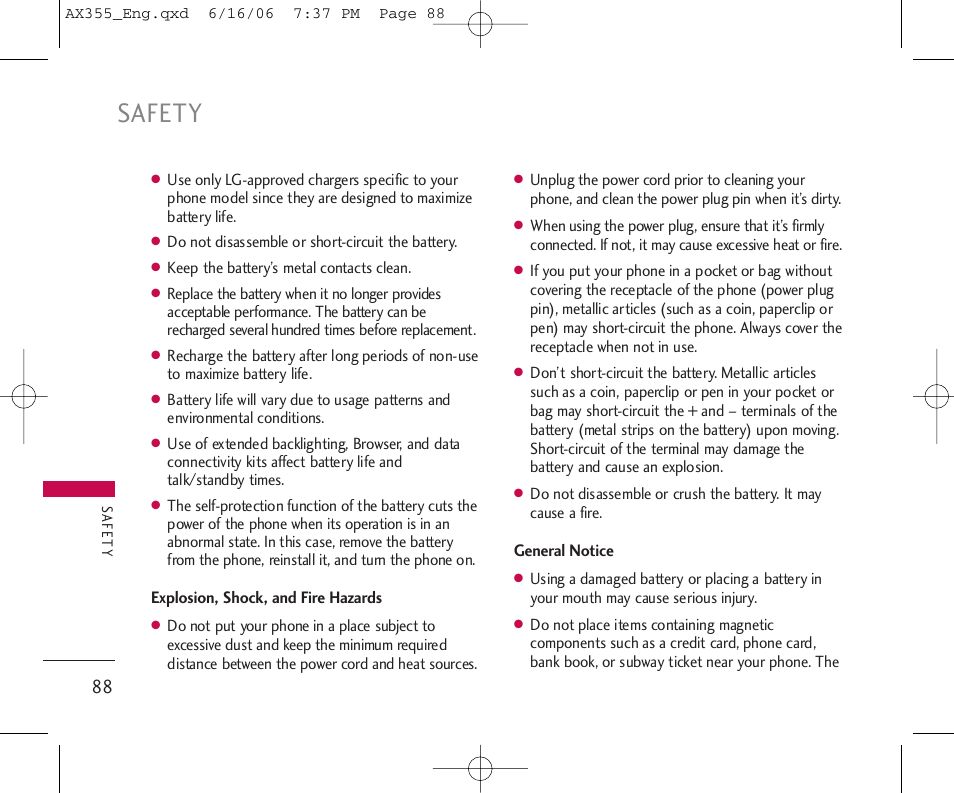 Safety | LG LGAX355 User Manual | Page 90 / 110