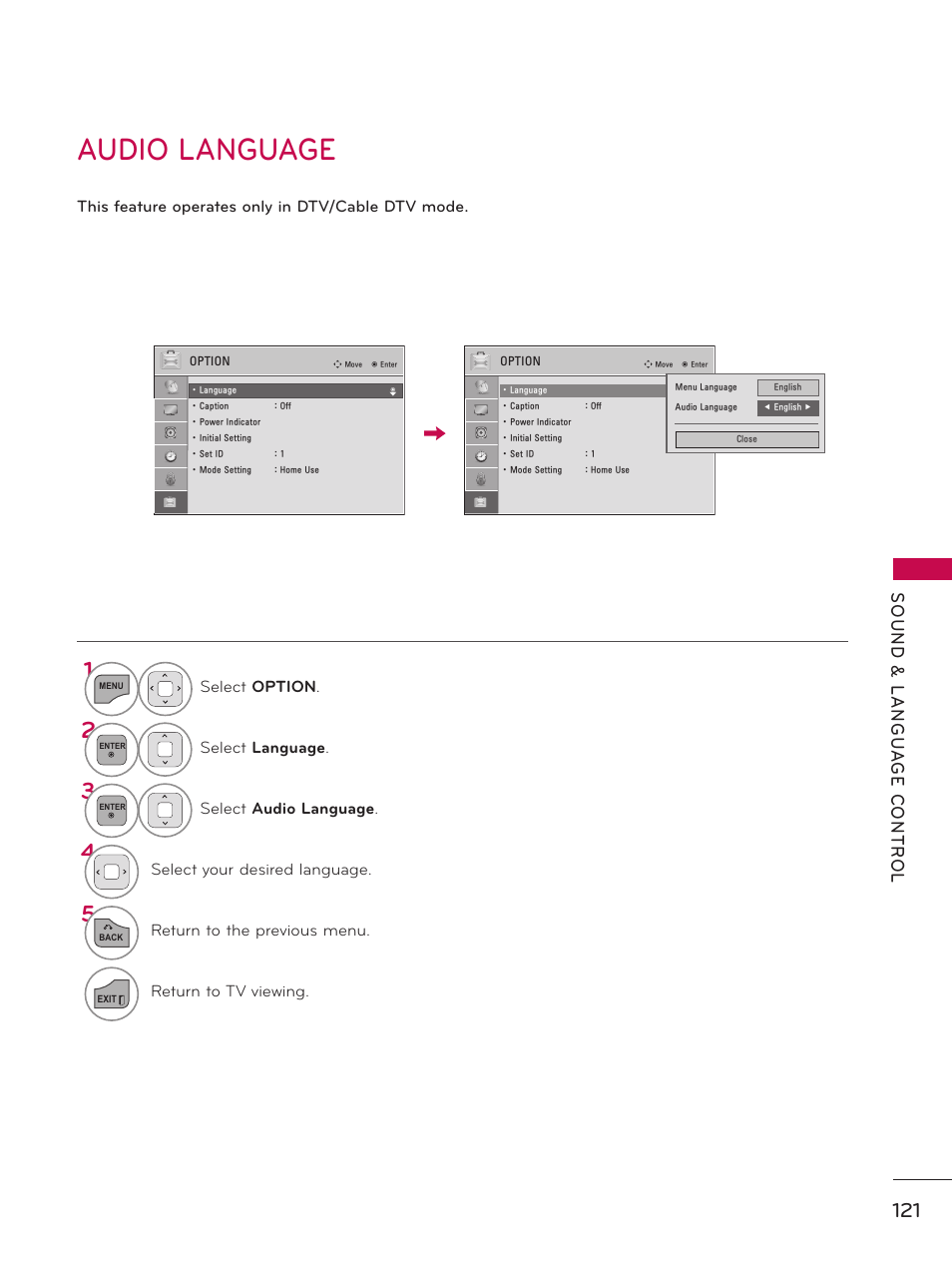 Audio language | LG 19LE5300 User Manual | Page 121 / 172