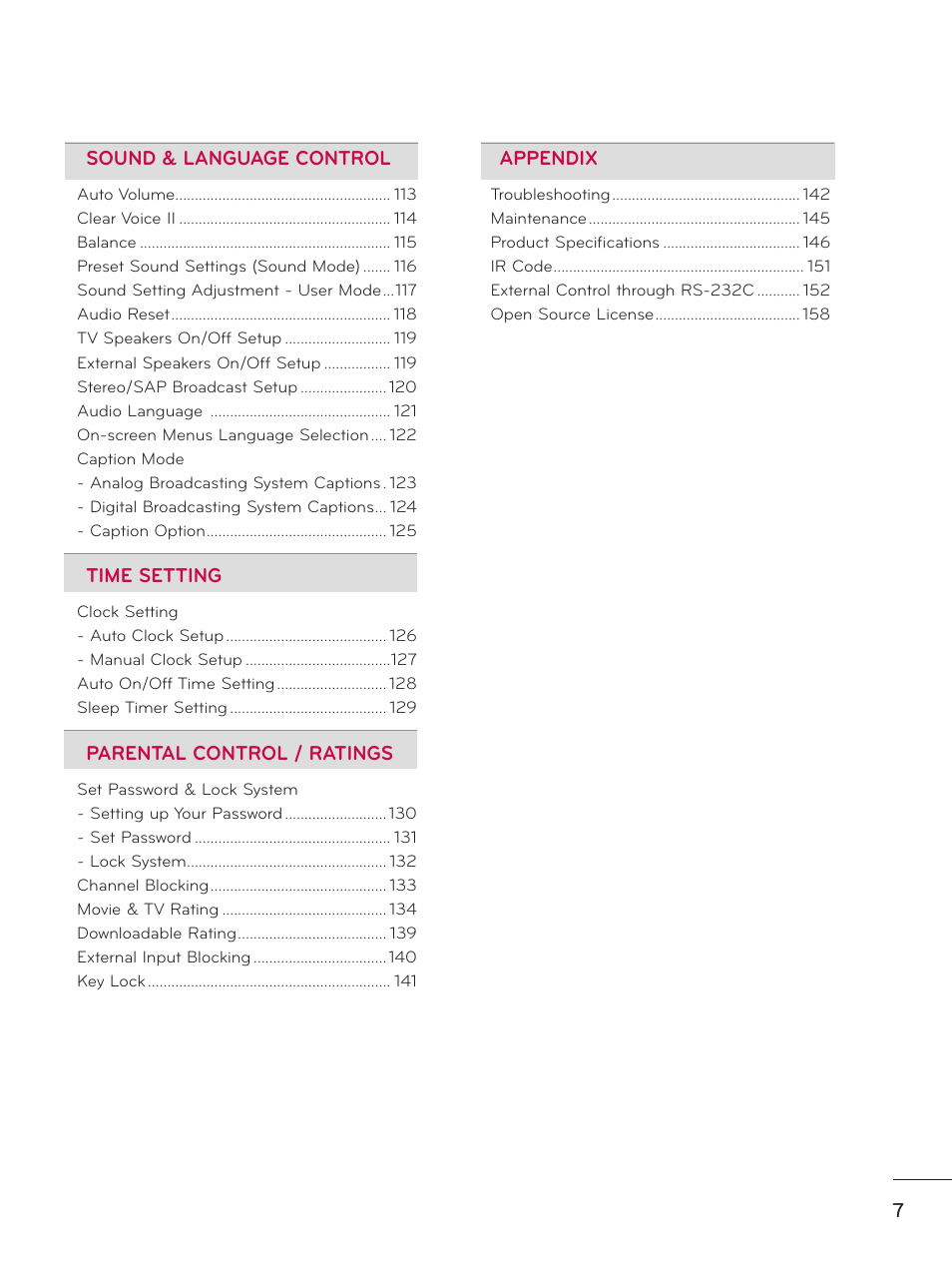 LG 19LE5300 User Manual | Page 7 / 172