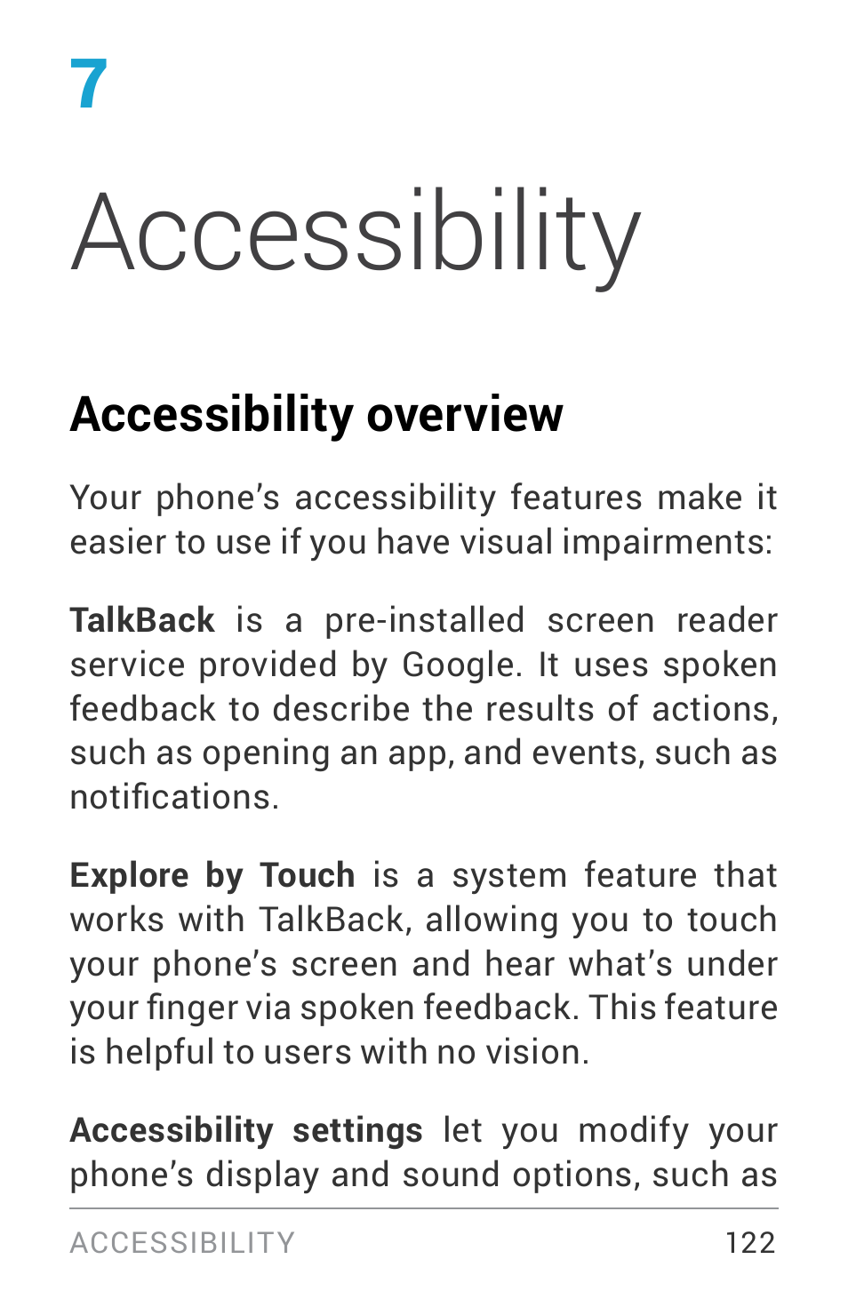 Accessibility, Accessibility overview | LG LGE960W User Manual | Page 131 / 235