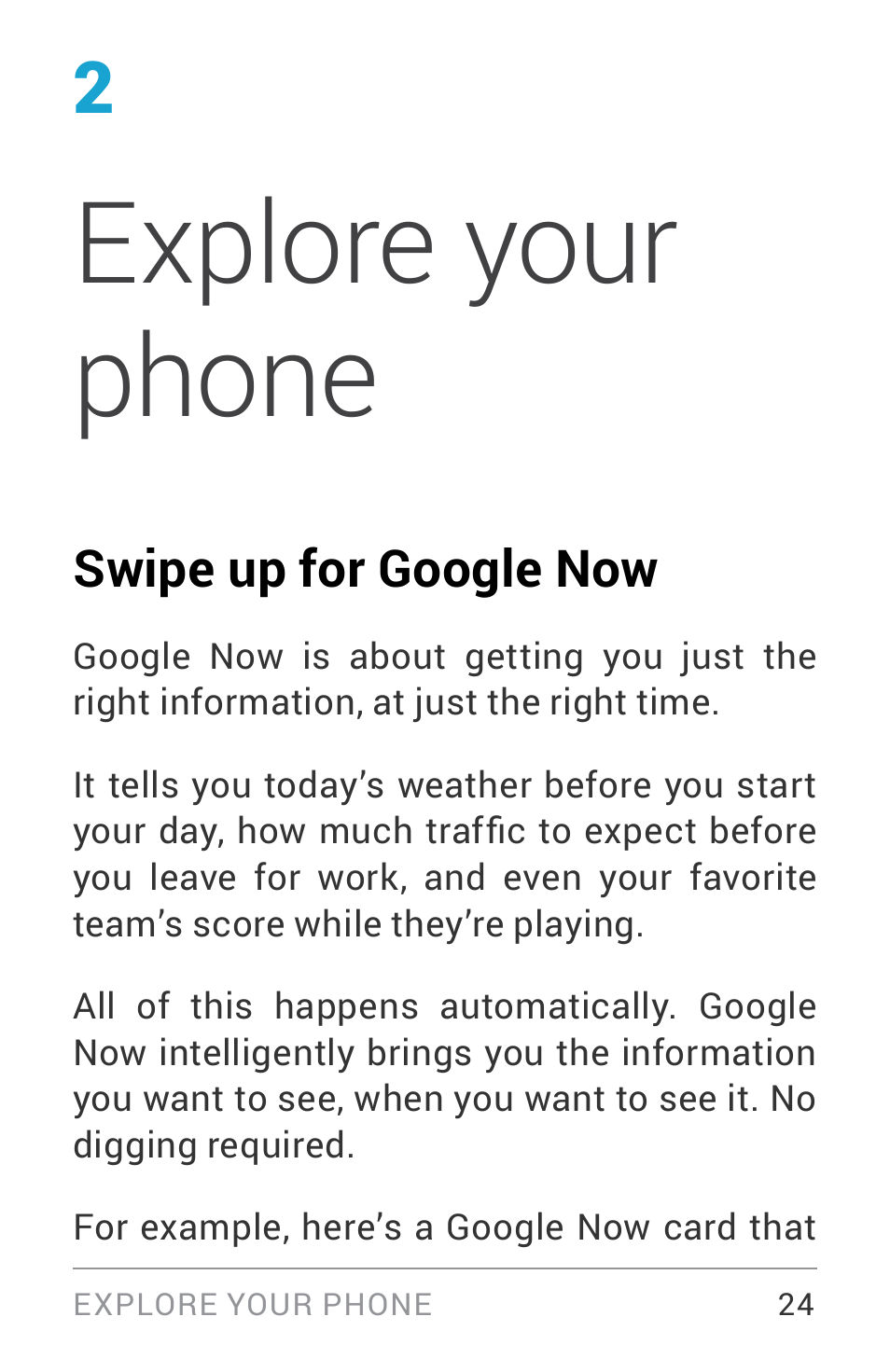Explore your phone, Swipe up for google now | LG LGE960W User Manual | Page 33 / 235