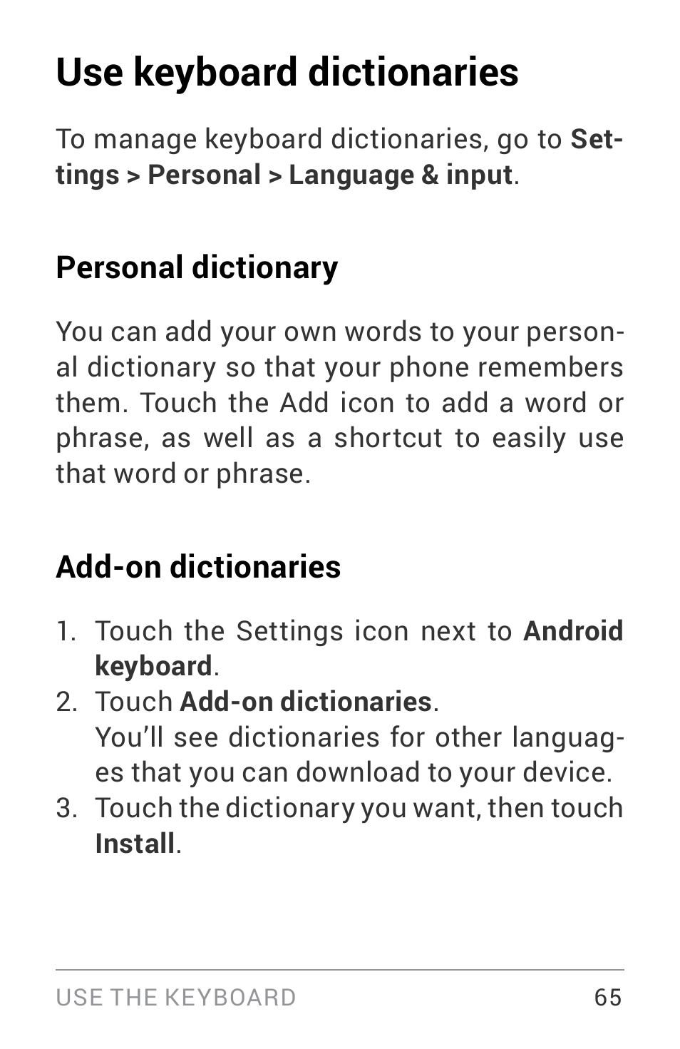 Use keyboard dictionaries | LG LGE960W User Manual | Page 74 / 235