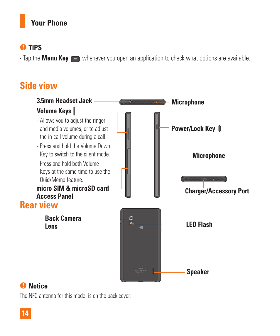 Rear view side view | LG LGE970 User Manual | Page 14 / 117