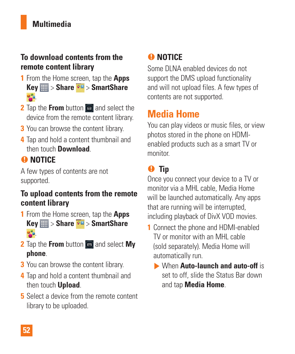 Media home | LG LGE970 User Manual | Page 52 / 117