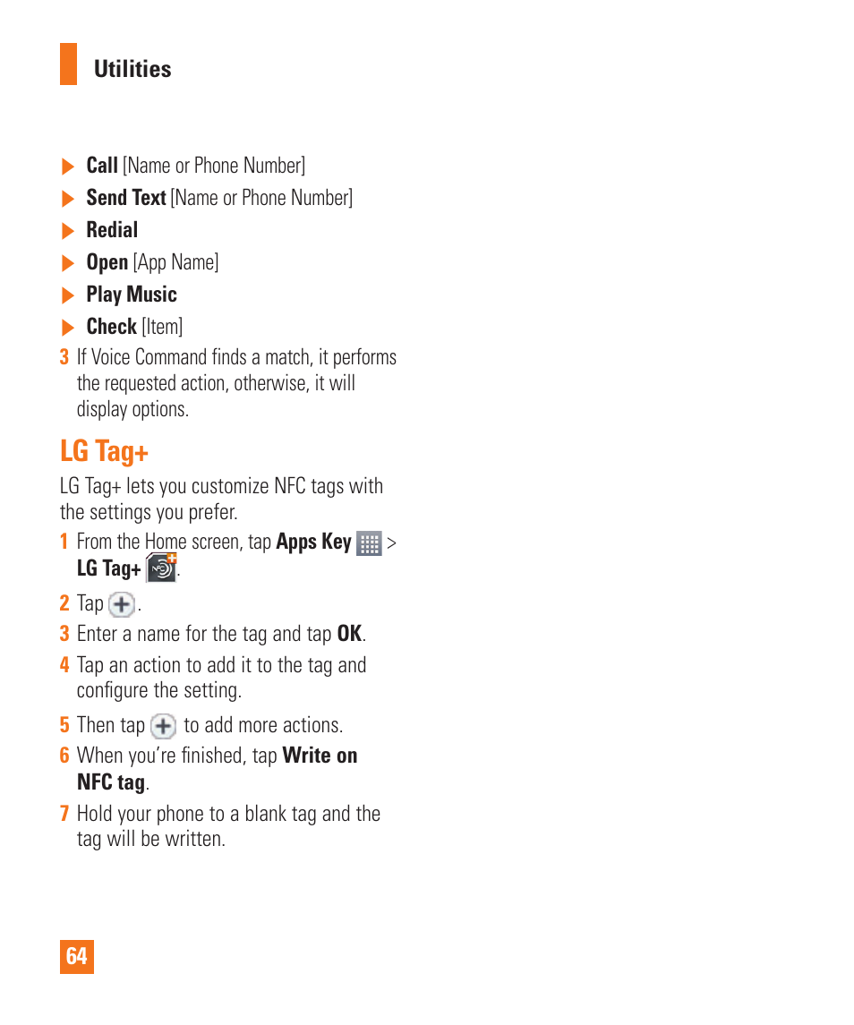 Lg tag | LG LGE970 User Manual | Page 64 / 117