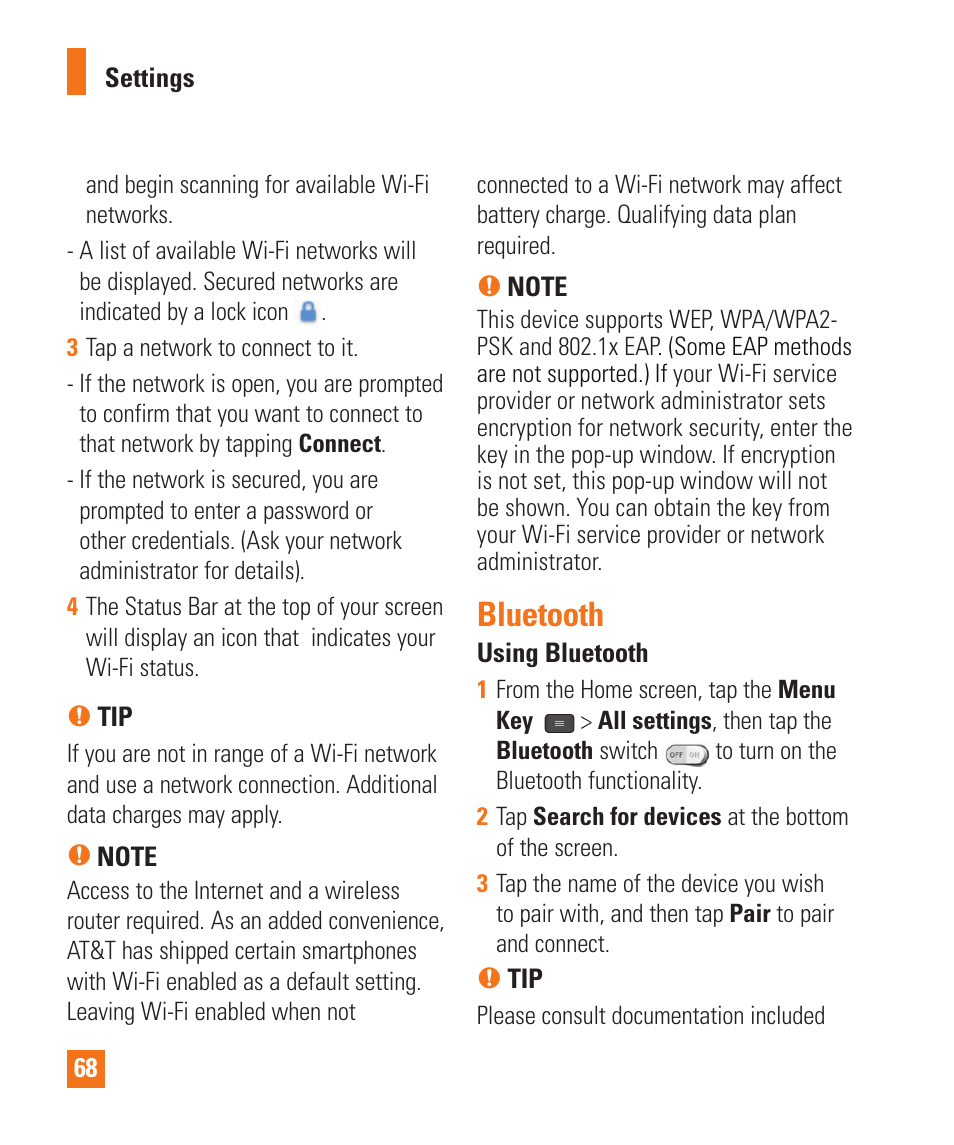 Bluetooth | LG LGE970 User Manual | Page 68 / 117