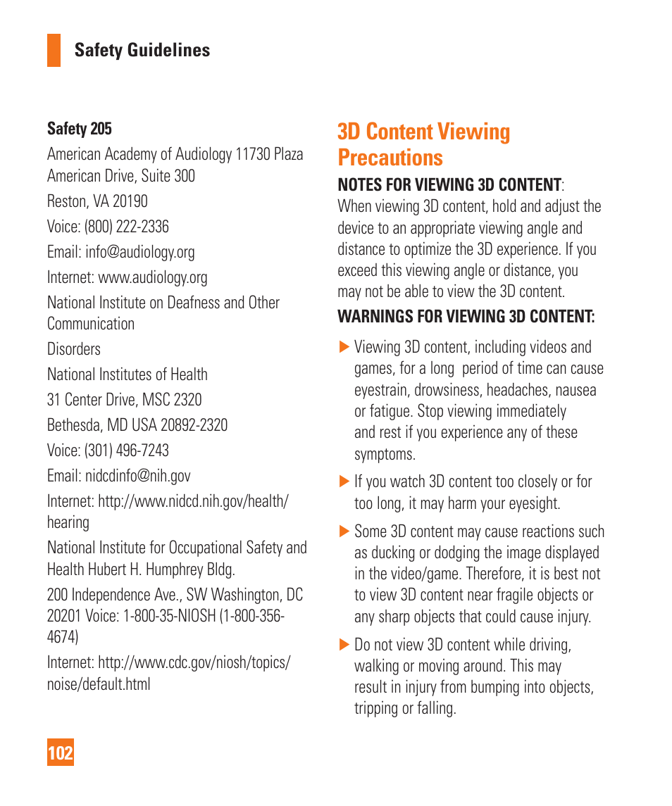 3d content viewing precautions | LG P925 User Manual | Page 106 / 119