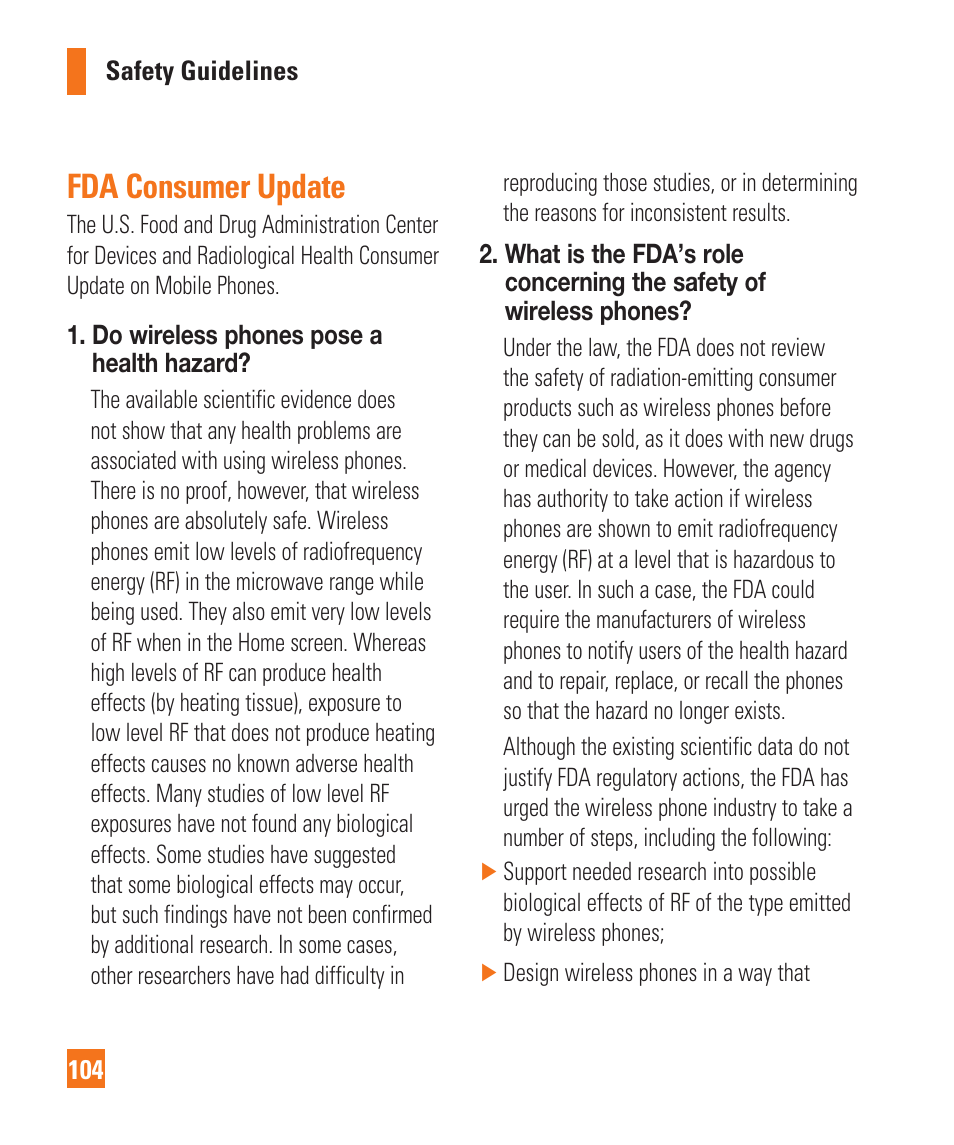 Fda consumer update | LG P925 User Manual | Page 108 / 119