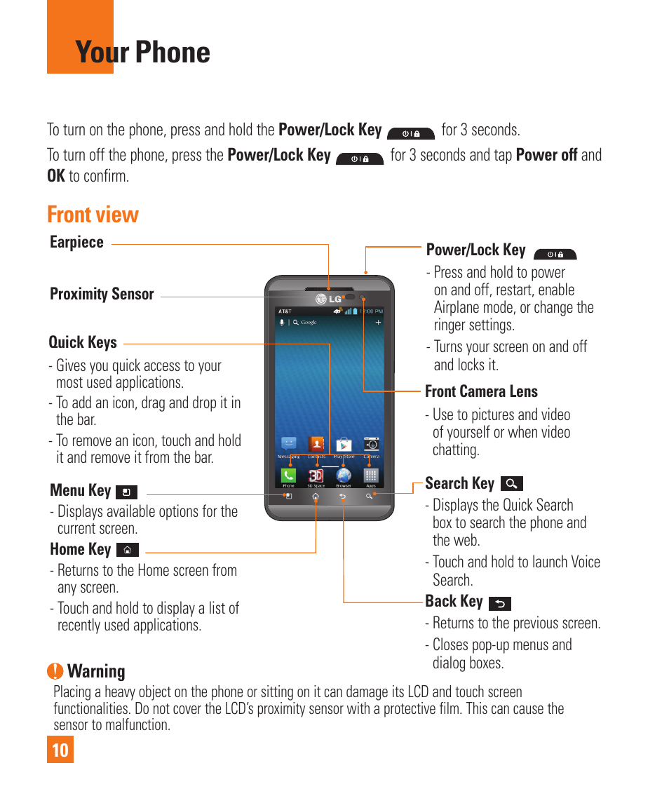Your phone, Front view | LG P925 User Manual | Page 14 / 119