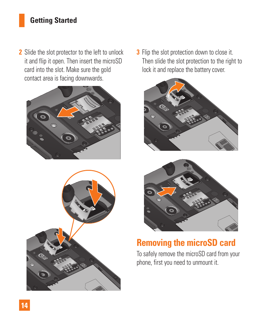 Removing the microsd card | LG P925 User Manual | Page 18 / 119