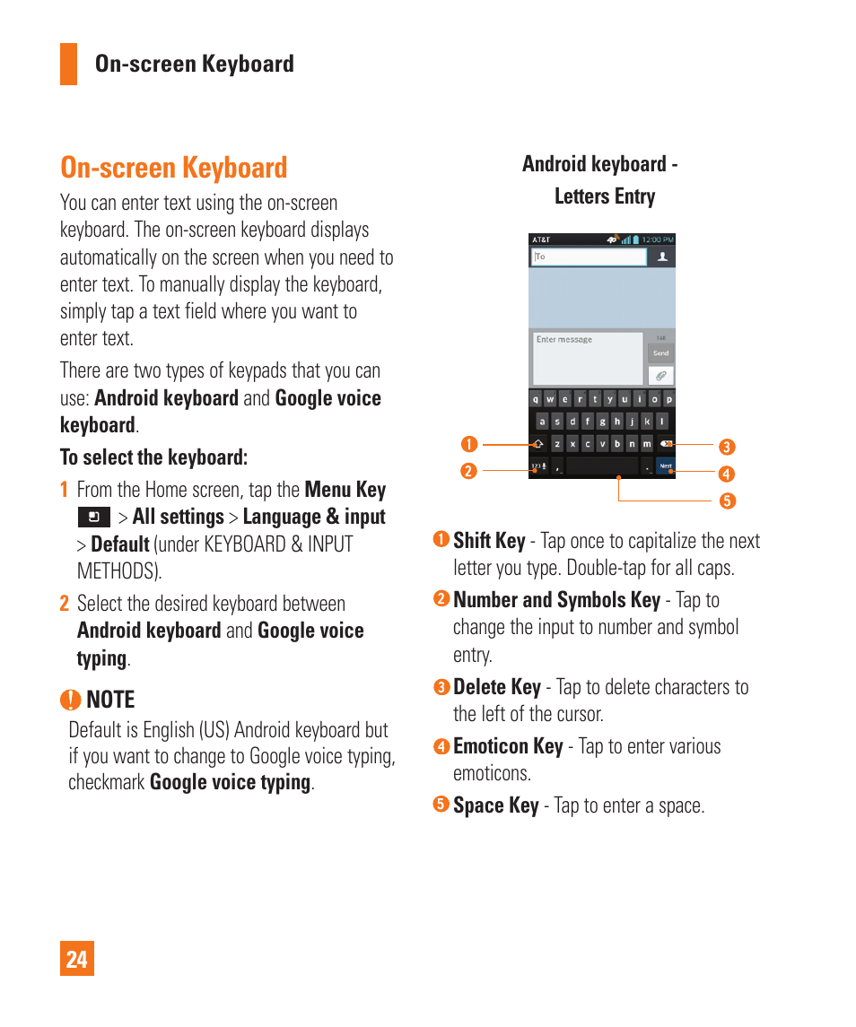 On-screen keyboard | LG P925 User Manual | Page 28 / 119