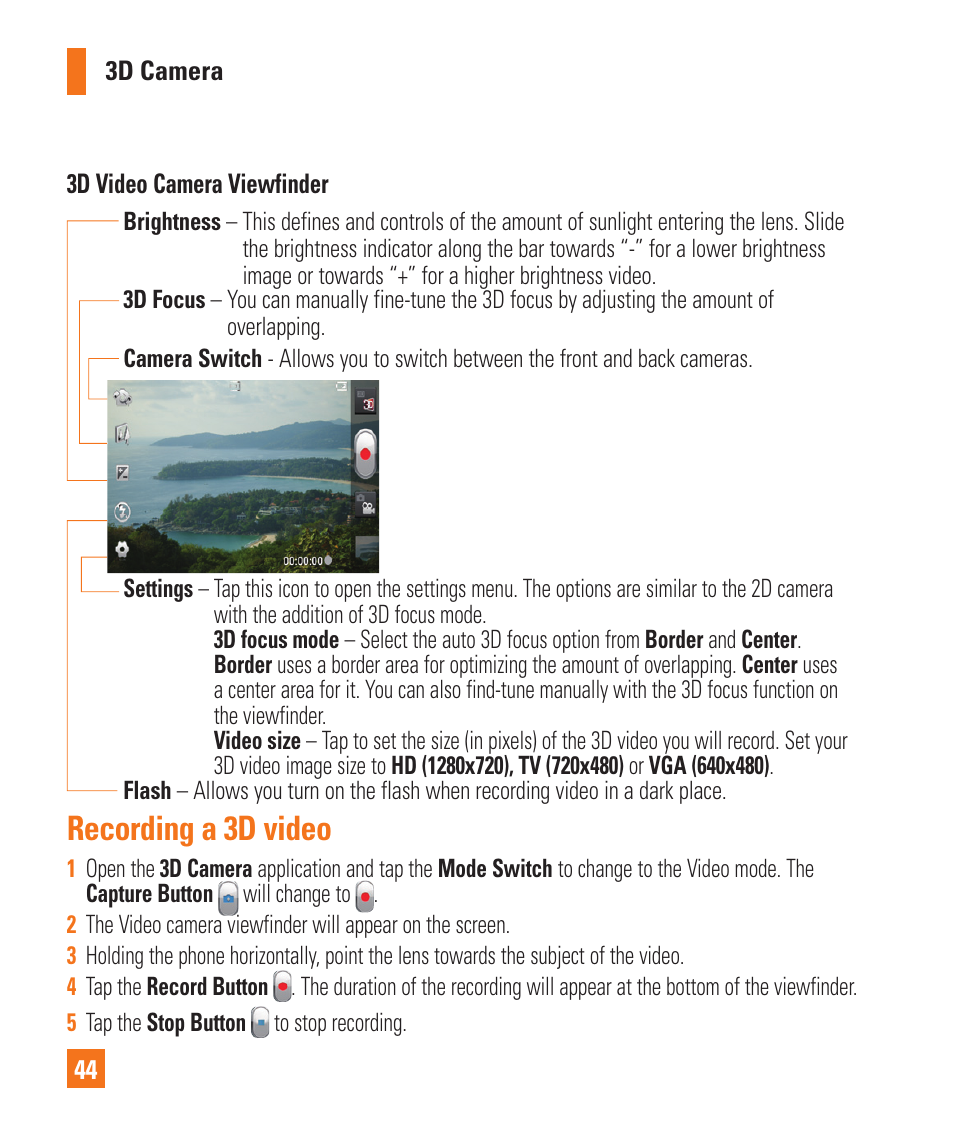 Recording a 3d video | LG P925 User Manual | Page 48 / 119