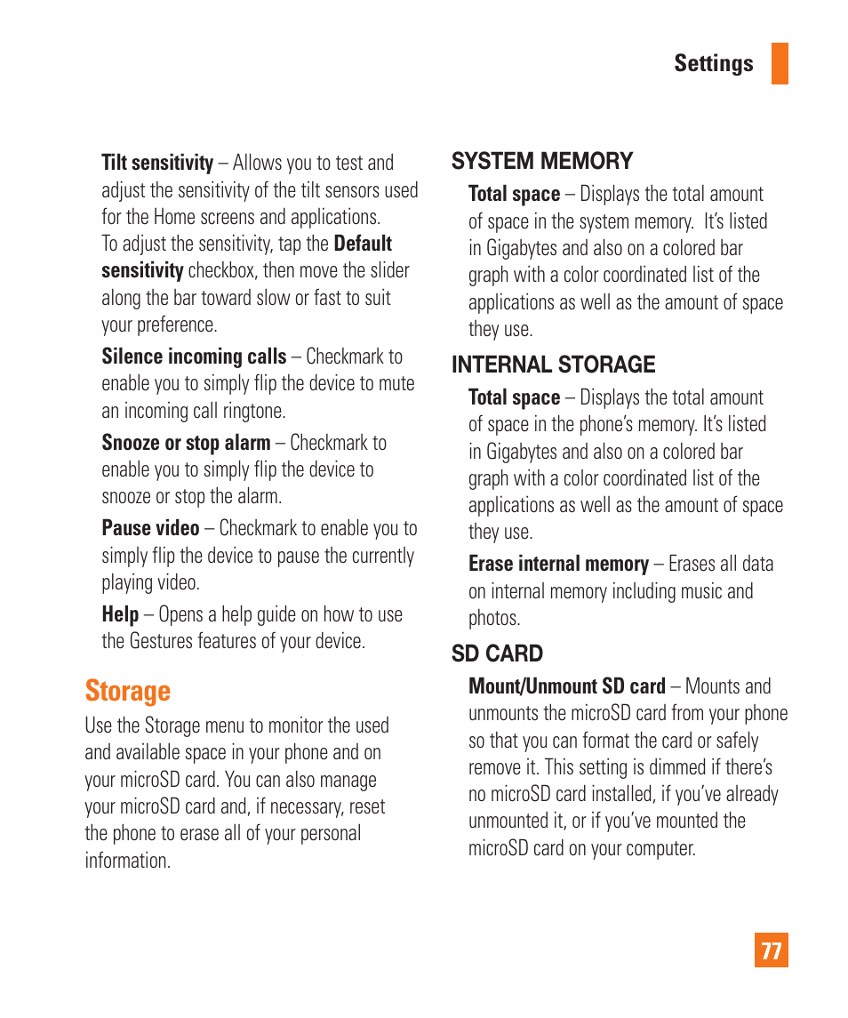 Storage | LG P925 User Manual | Page 81 / 119