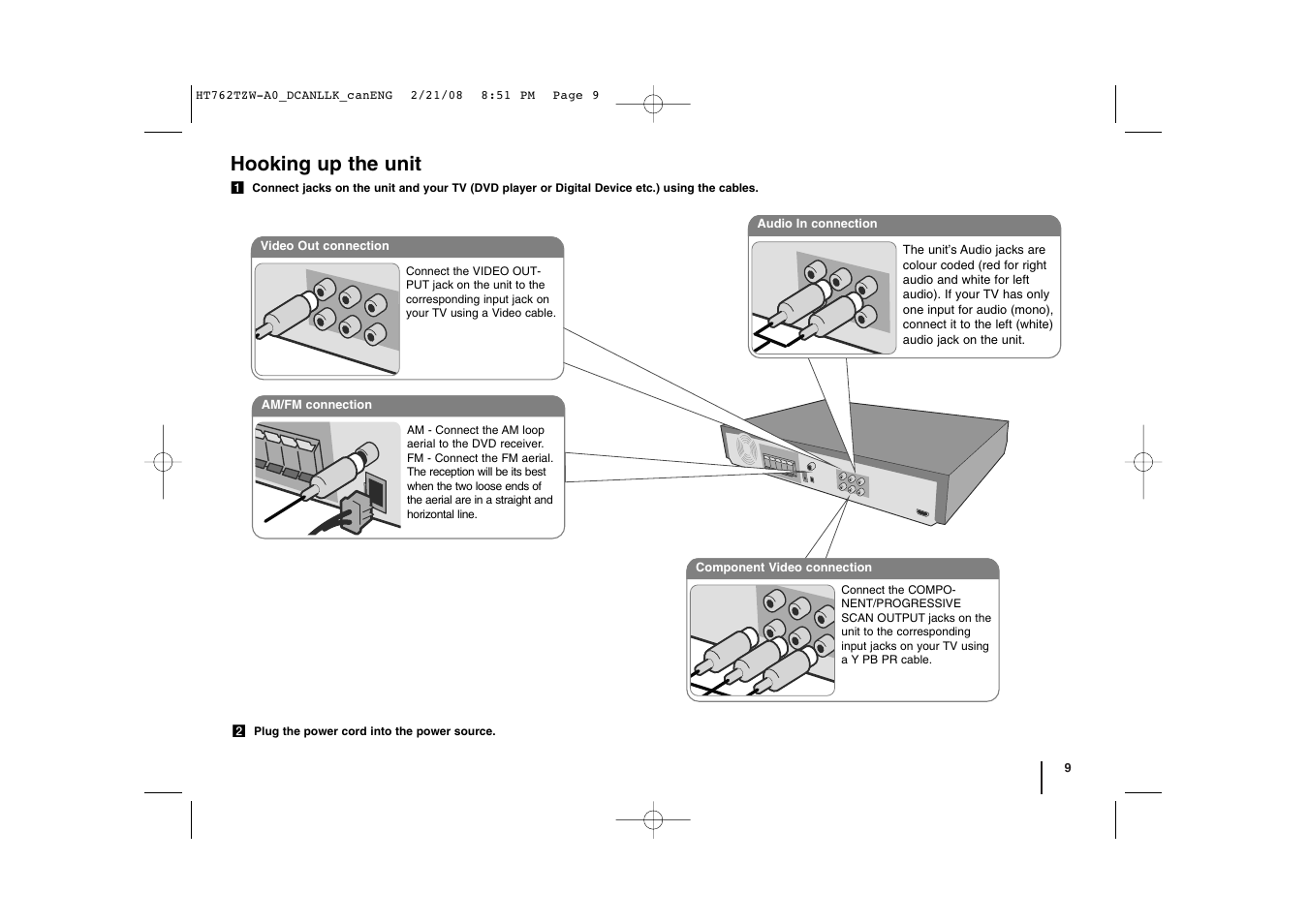 Hooking up the unit | LG LHT888 User Manual | Page 9 / 24