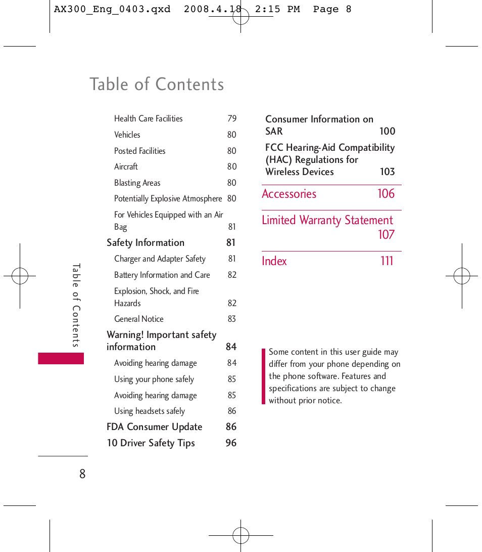 LG LGAX300 User Manual | Page 10 / 115