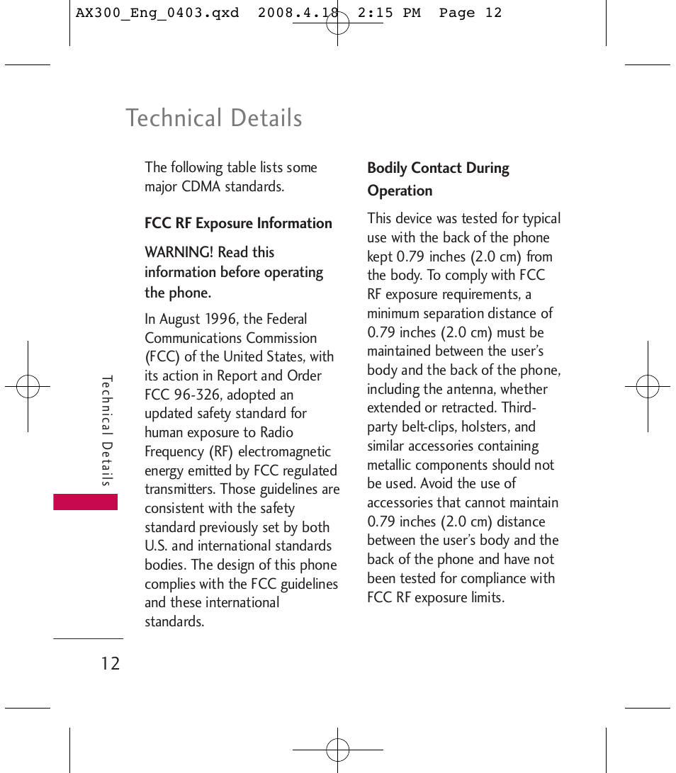 Technical details | LG LGAX300 User Manual | Page 14 / 115