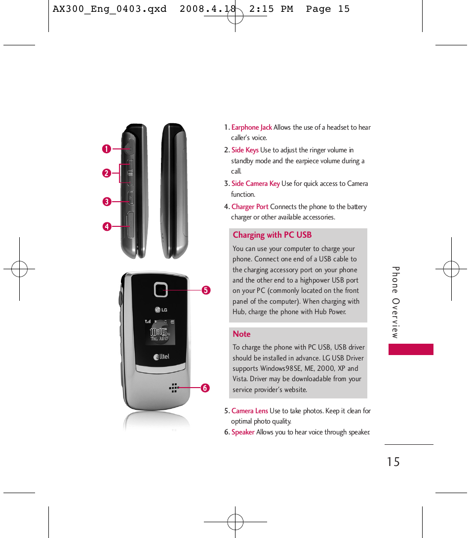 Phone ov ervie w | LG LGAX300 User Manual | Page 17 / 115