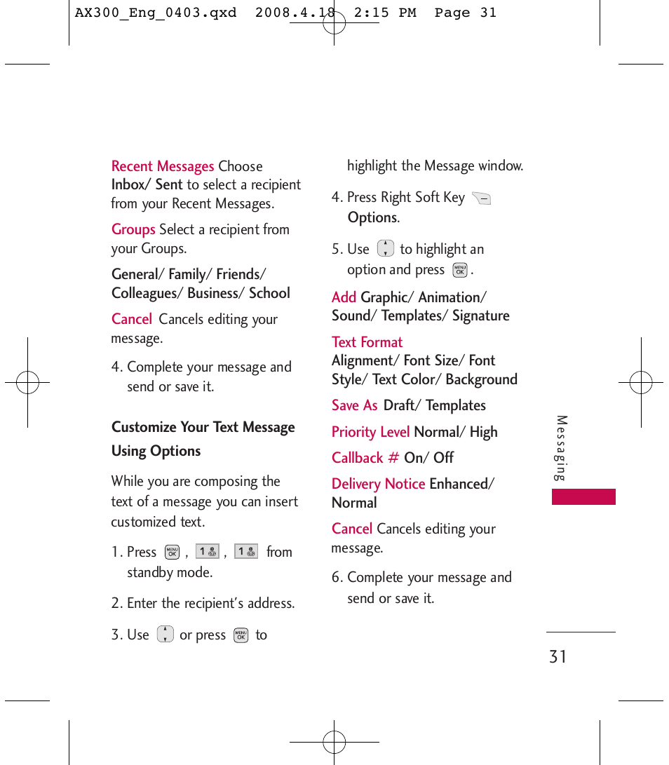 LG LGAX300 User Manual | Page 33 / 115