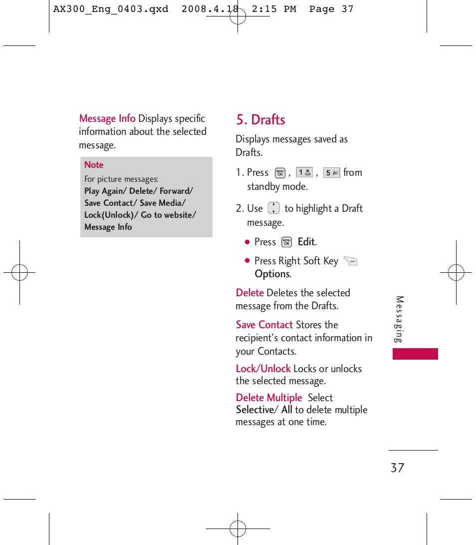 Drafts | LG LGAX300 User Manual | Page 39 / 115