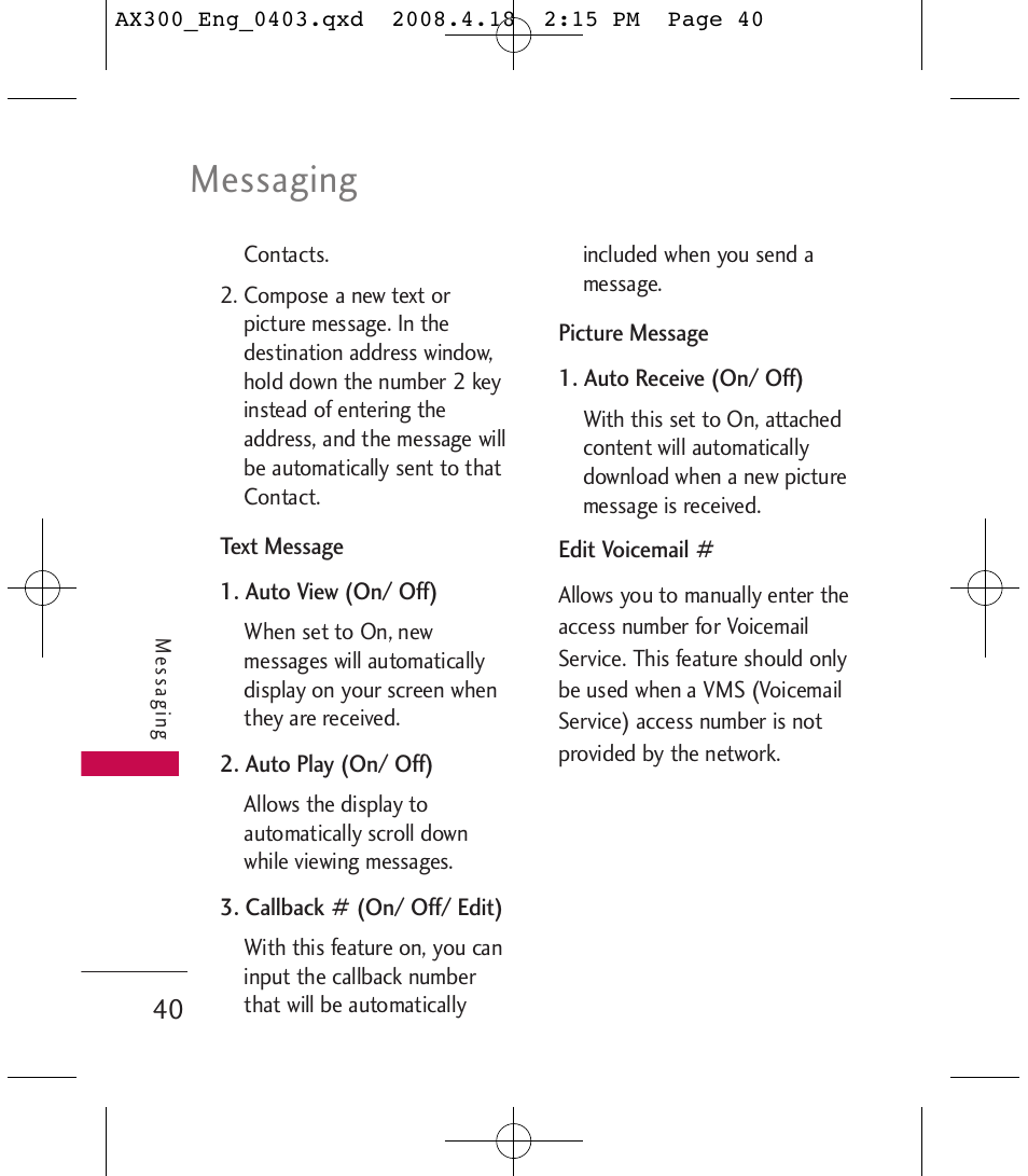 Messaging | LG LGAX300 User Manual | Page 42 / 115