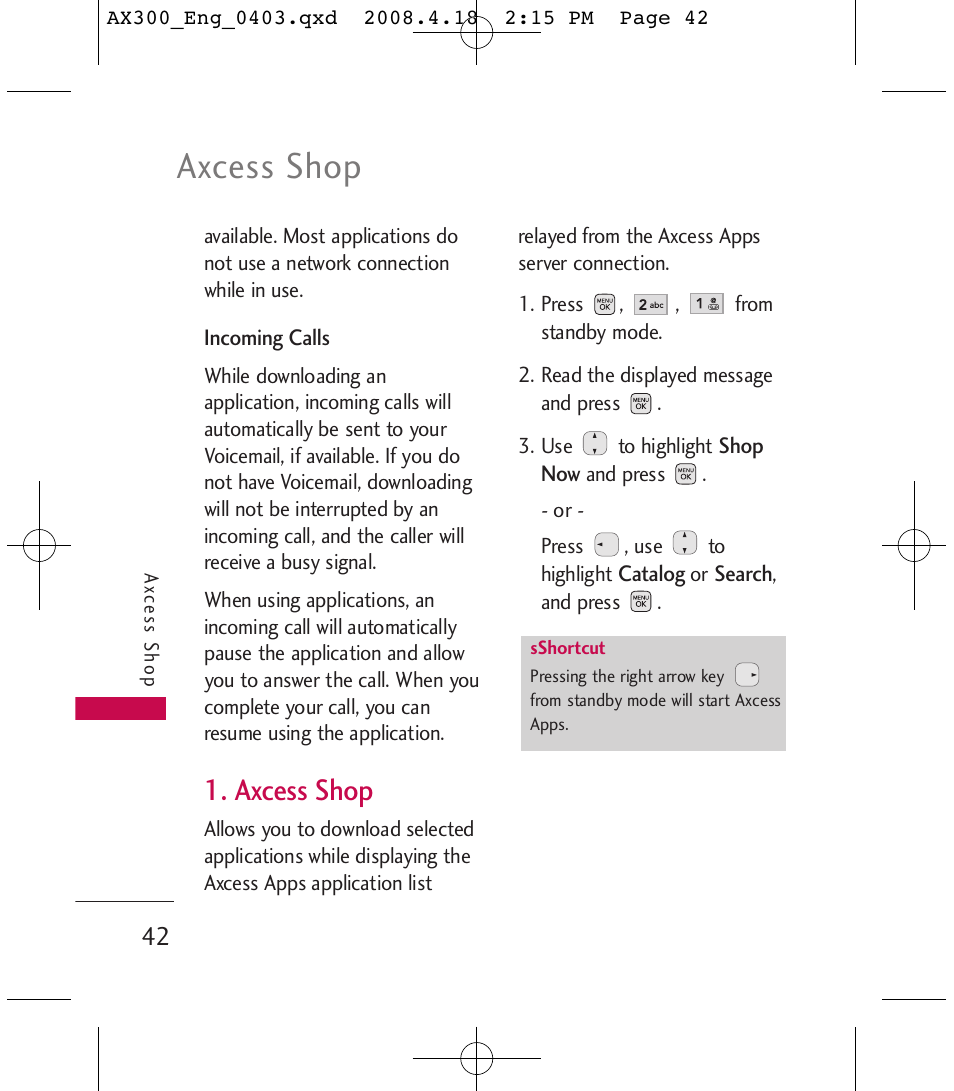 Axcess shop | LG LGAX300 User Manual | Page 44 / 115