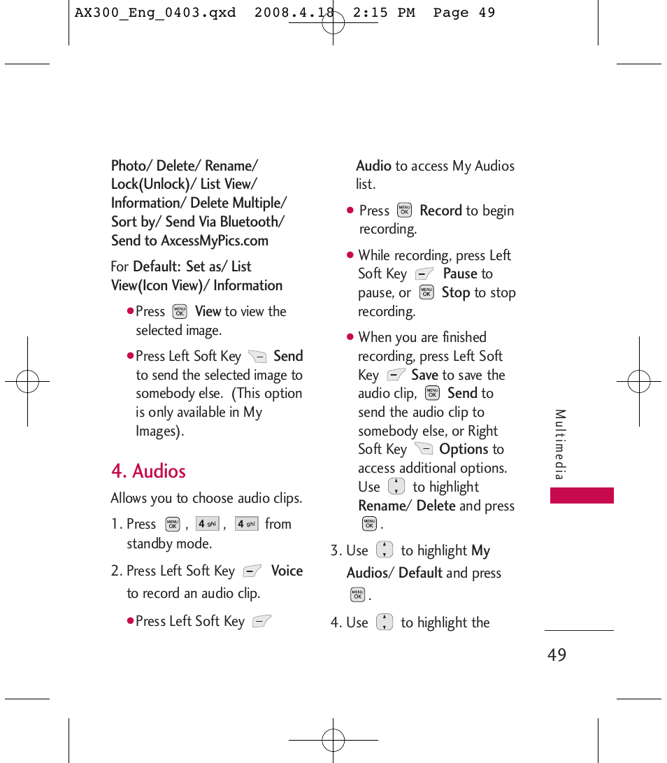 Audios | LG LGAX300 User Manual | Page 51 / 115