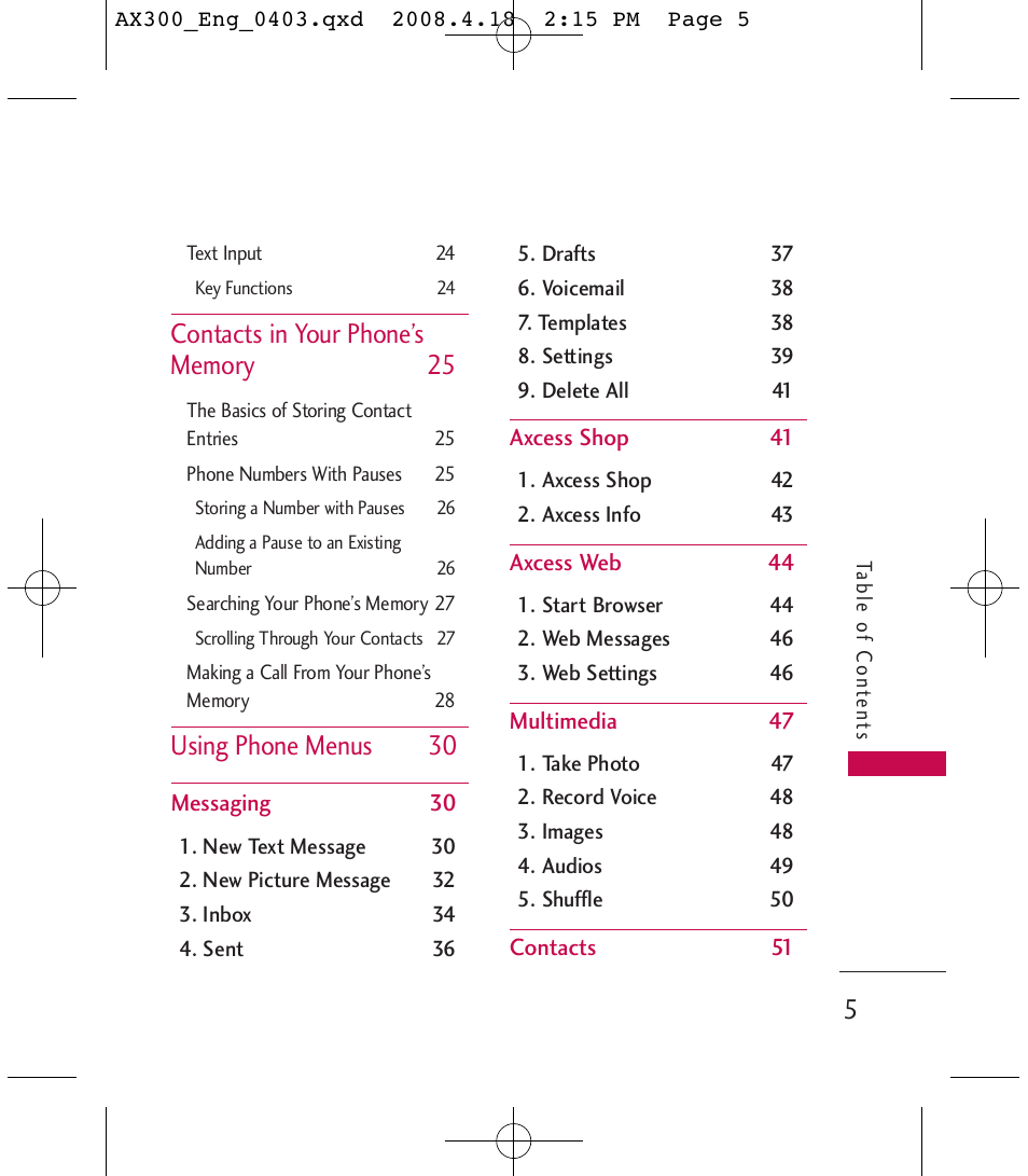 Using phone menus 30 | LG LGAX300 User Manual | Page 7 / 115