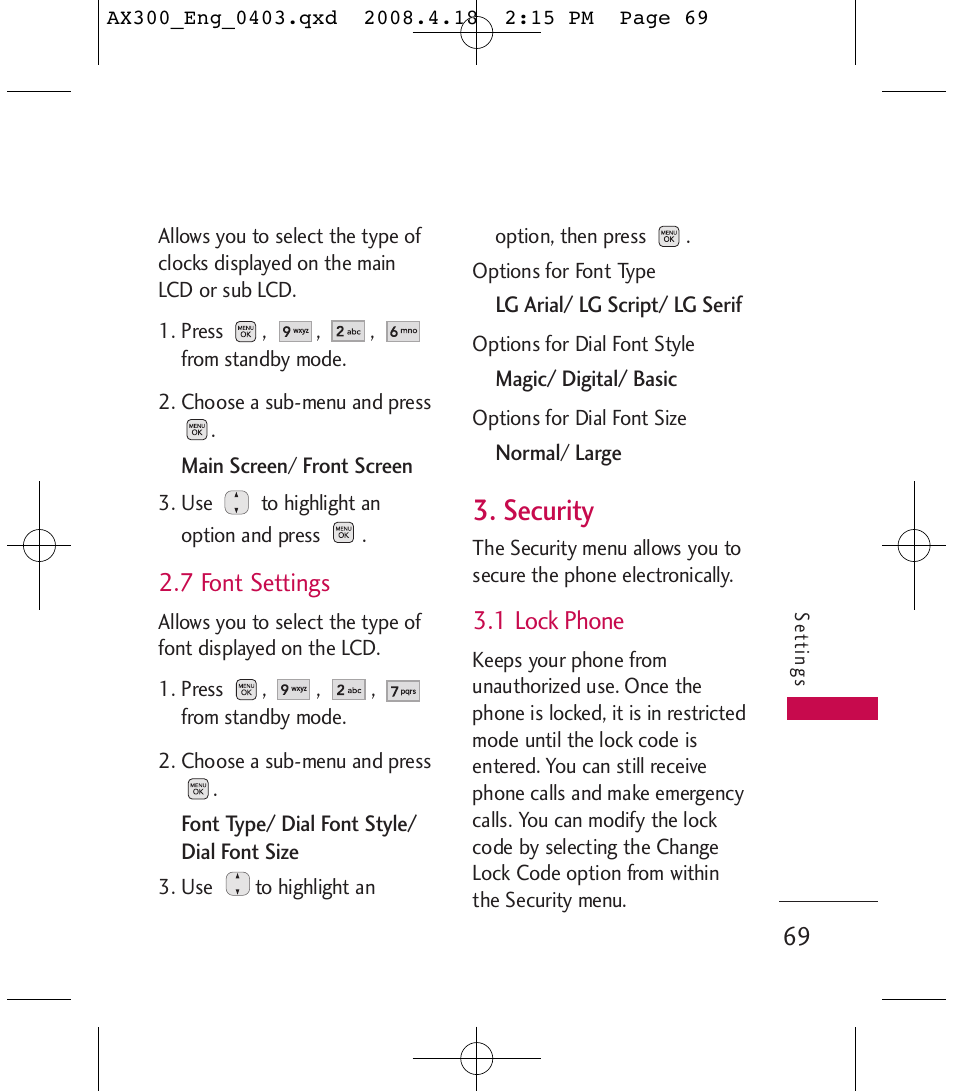 Security | LG LGAX300 User Manual | Page 71 / 115