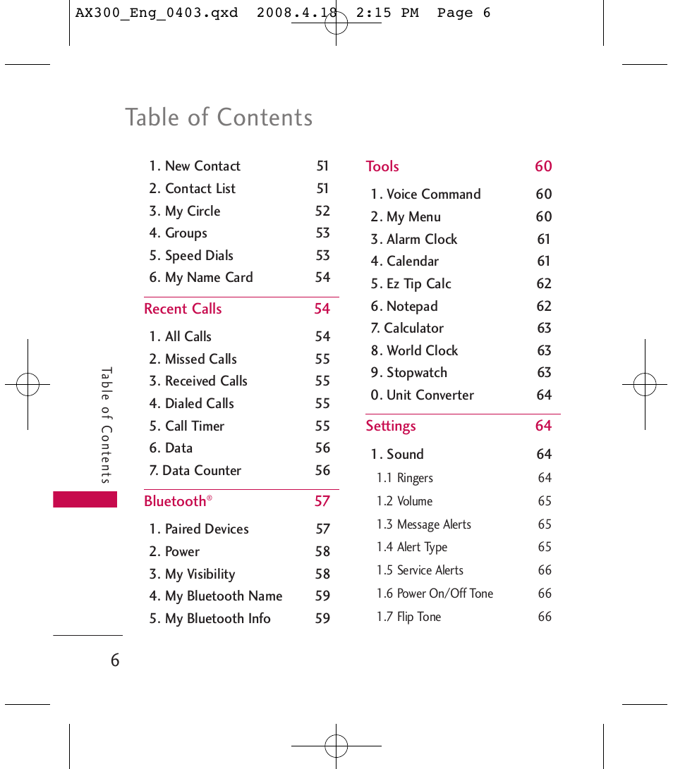 LG LGAX300 User Manual | Page 8 / 115